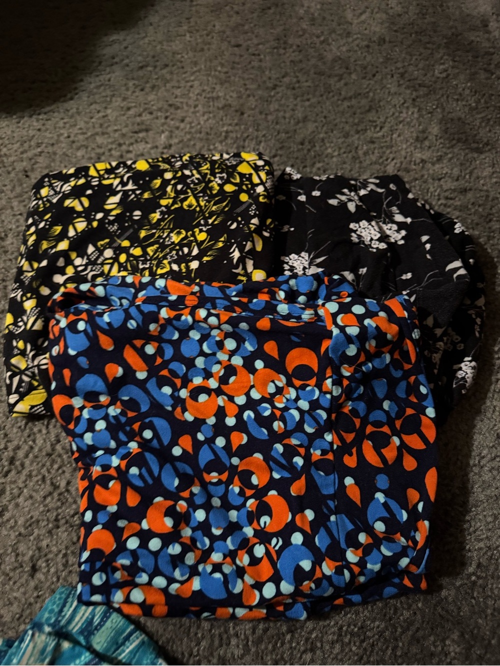 LuLaRoe Leggings Navy Blue with Orange and Light Blue Abstract Print